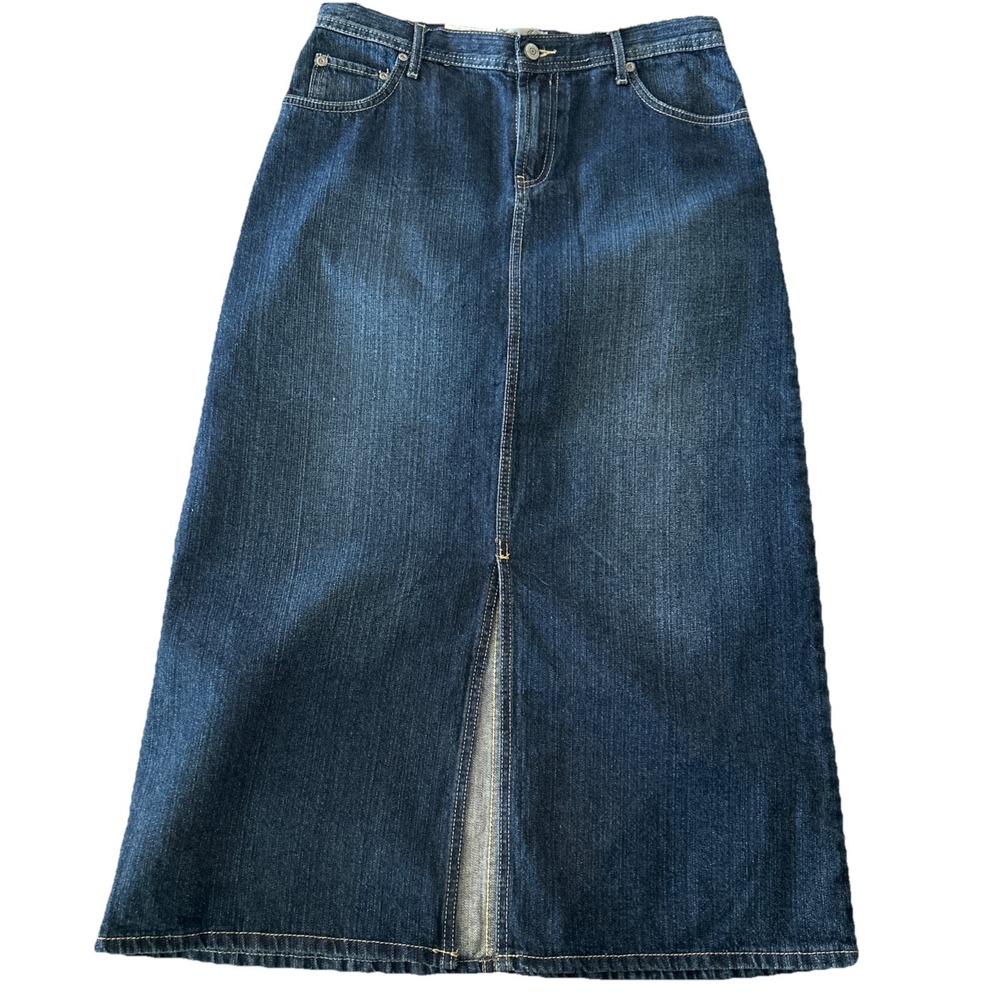 Vintage 90's Y2K ZENA JEANS Denim Zipper Front Slit Skirt 5-Pocket Size 8 Cotton